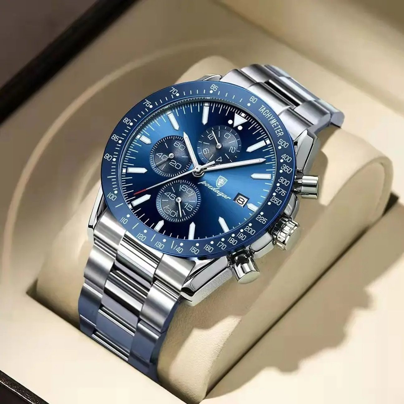 POEDAGAR 988 Luxury Men Watch High Quality Fashion Chronograph Waterproof Luminous Date Stainless Steel Quartz Watch
