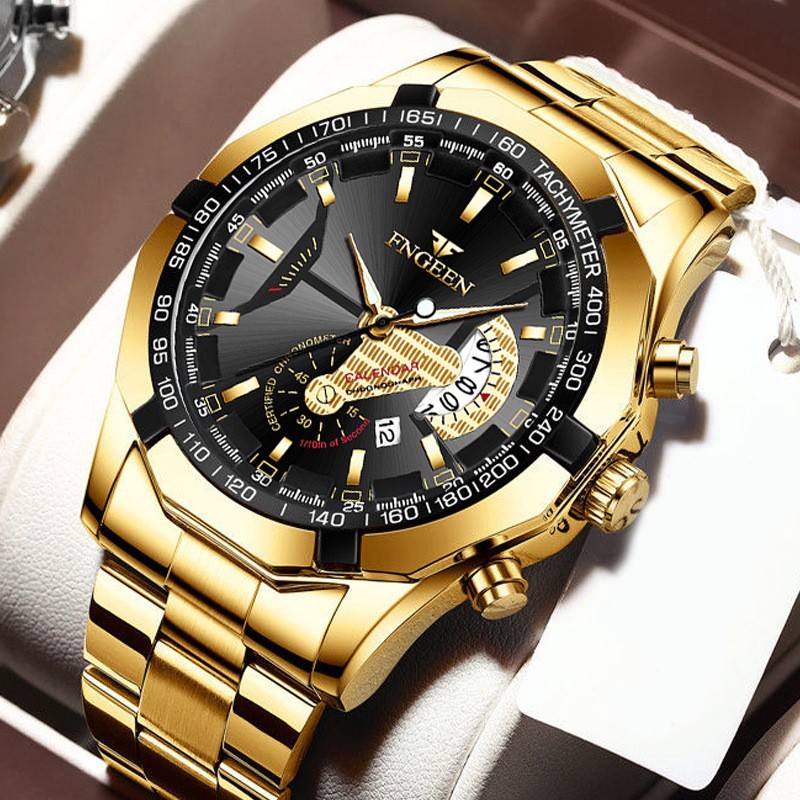 LIGE 8942 Mens Watches Top Brand Luxury Skeleton Quartz Wristwatch Fashion Business Stainless Gold Watch