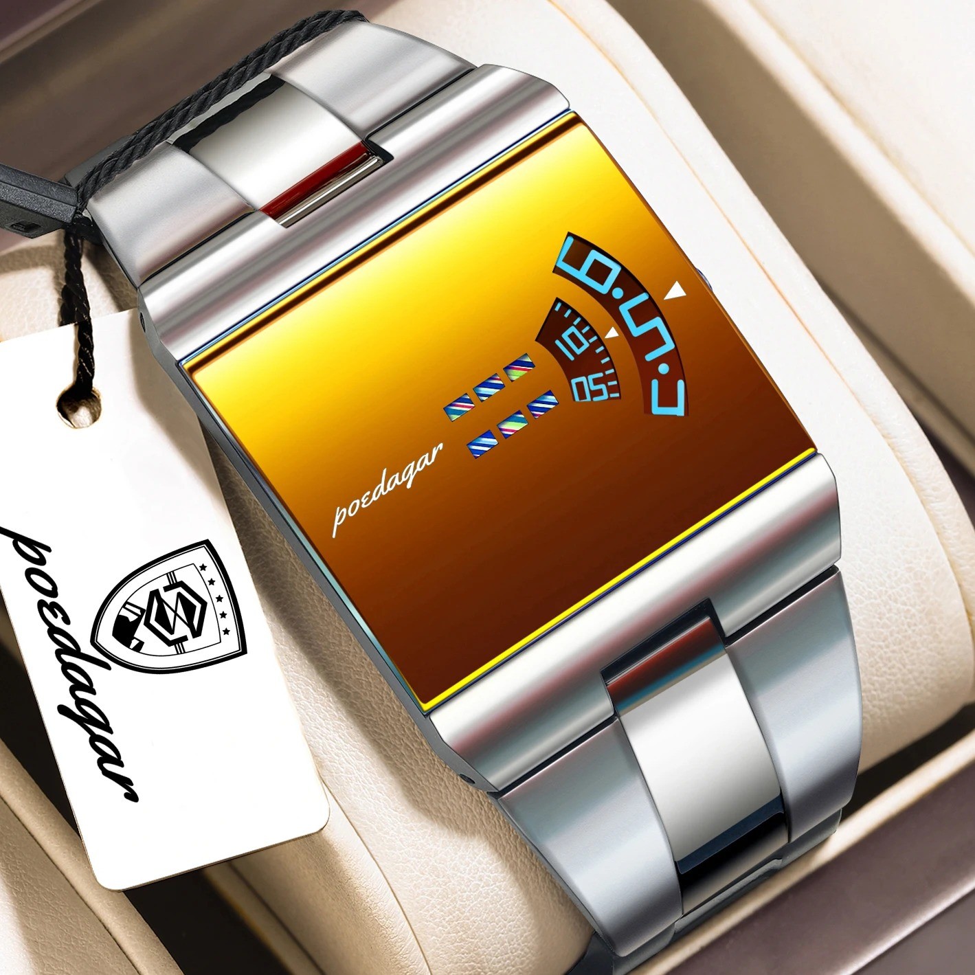 POEDAGAR Rectangle Men’s Quartz Watch – Waterproof Stainless Steel Sports Watch