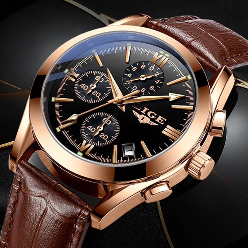 LIGE Mens Watches Top Brand Luxury Men's Fashion Business Waterproof Quartz Watch For Men Casual Leather Watch