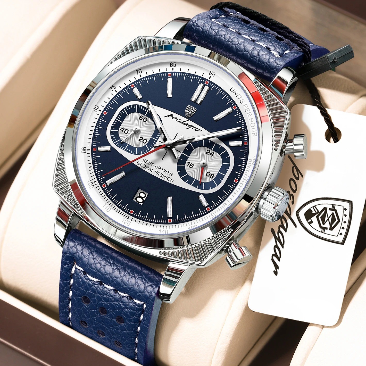POEDAGAR 838 Men’s Leather Chronograph Watch