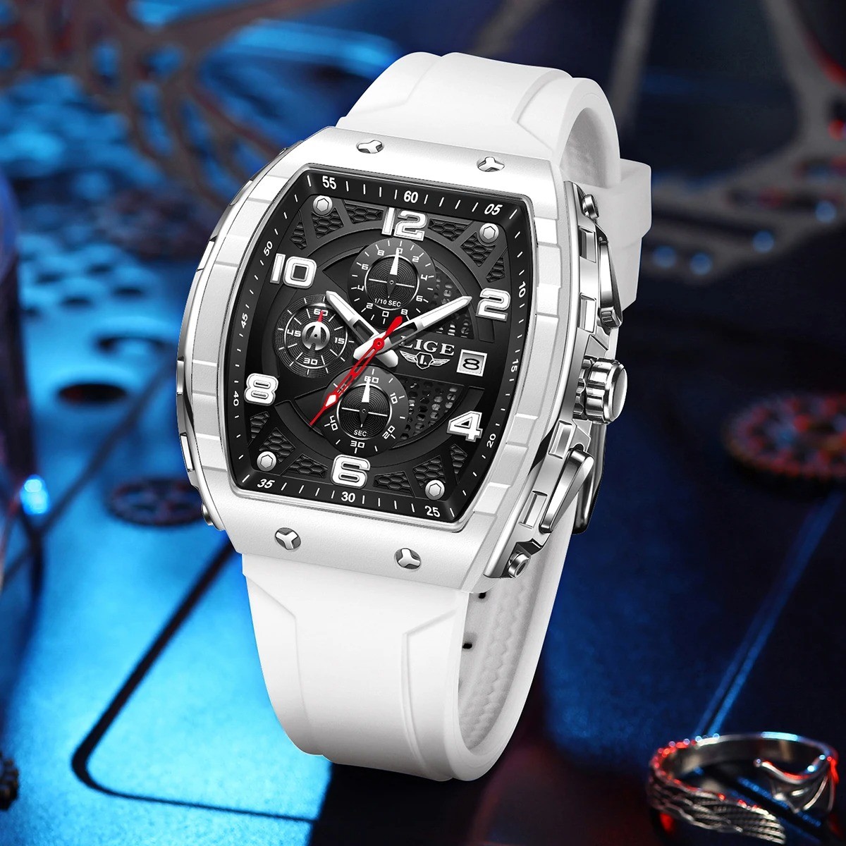 LIGE 89331 White Luxury Men’s Sports Quartz Watch 50M Waterproof Luminous Military Wristwatch